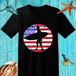 Retro design Surfer with a board and USA flag T-Shirt