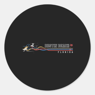Retro Destin Beach Florida Men Women Surfboarder Classic Round Sticker