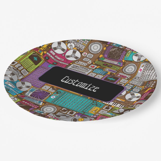 Retro Devices Recording Studio Paper Plates (Angled)