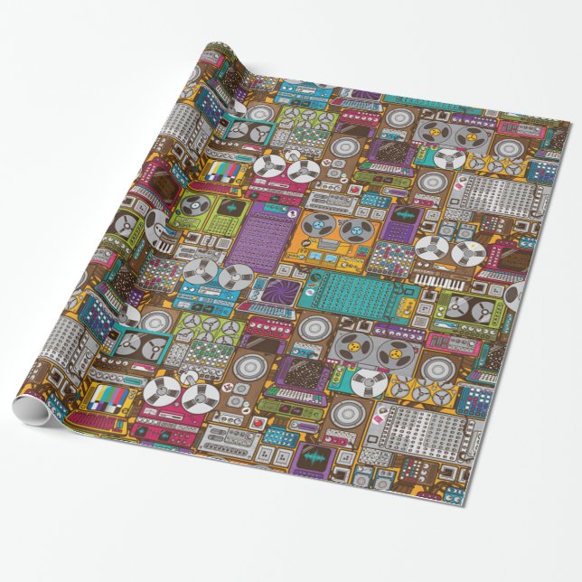Retro Devices Recording Studio Wrapping Paper (Unrolled)