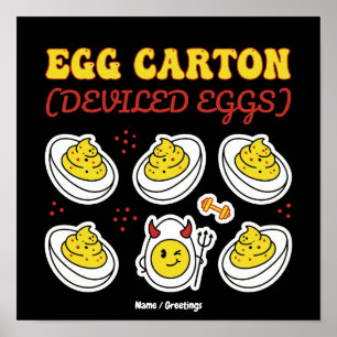 Retro Deviled Egg Six Pack Fitness Pun Vintage Egg Poster