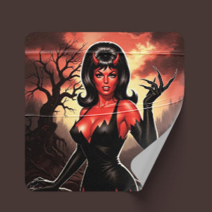 Retro Devilish Pin-up Square Sticker