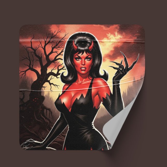 Retro Devilish  Pin-up Square Sticker (Creator Uploaded)