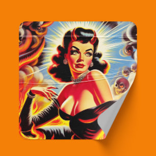 Retro Devilish Pinup Square Sticker