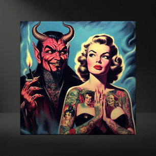 Retro Devilish Tattooed Pin-up Ceramic Tile