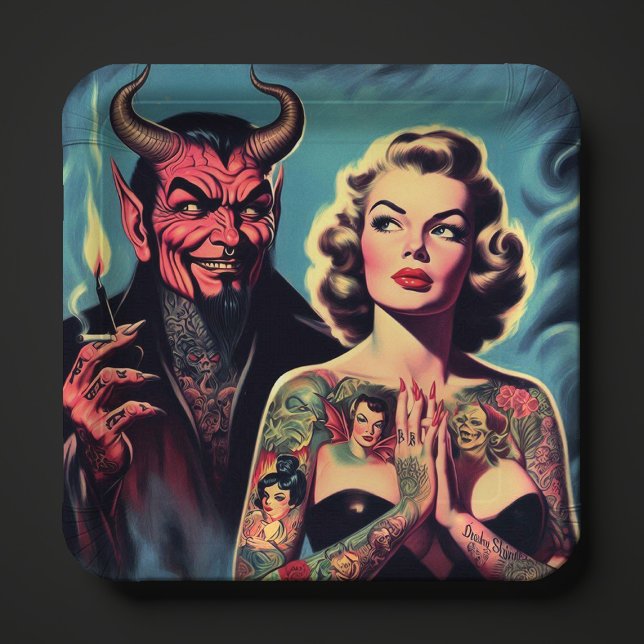 Retro Devilish Tattooed Pin-up Paper Plate (Creator Uploaded)