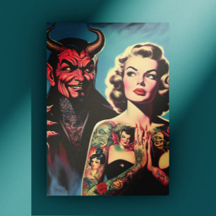 Retro Devilish Tattooed Pin-up Postcard