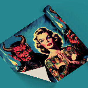 Retro Devilish Tattooed Pin-up Wrapping Paper