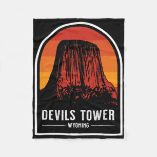 Retro Devils Tower National Monument Wyoming Hikin Fleece Blanket