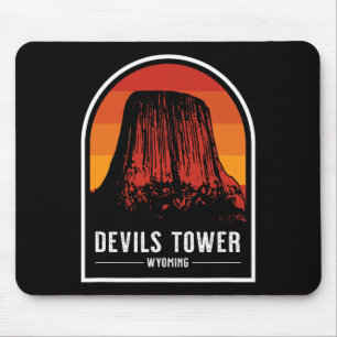 Retro Devils Tower National Monument Wyoming Hikin Mouse Pad