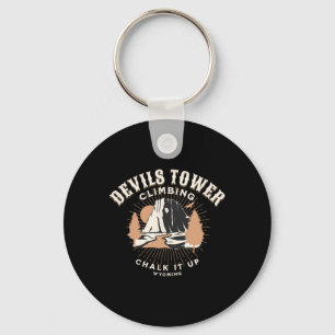 Retro Devils Tower Wyoming Mountain Rock Climbing Key Ring