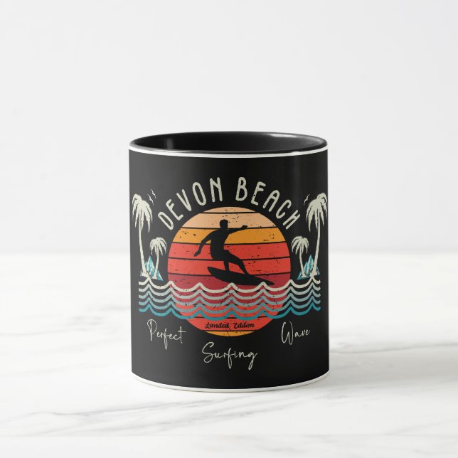 Retro Devon Beach Surfing  Mug (Center)