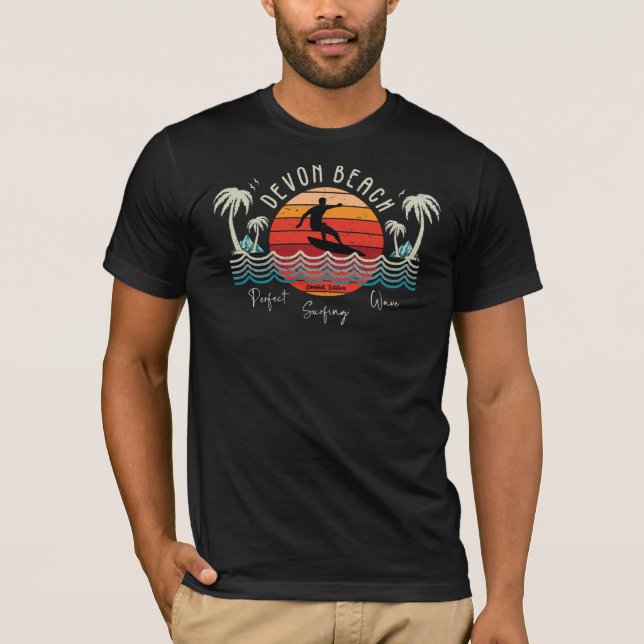 Retro Devon Beach Surfing  T-Shirt (Front)