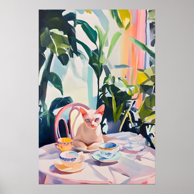 Retro Devon Rex Poster, Devon Rex Oil Painting Poster (Front)