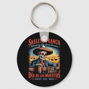 Retro Día De Los Muertos Cowboy Farmer Key Ring