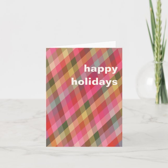 Retro Diagonal Christmas Plaid Cute Preppy Blank Holiday Card (Front)