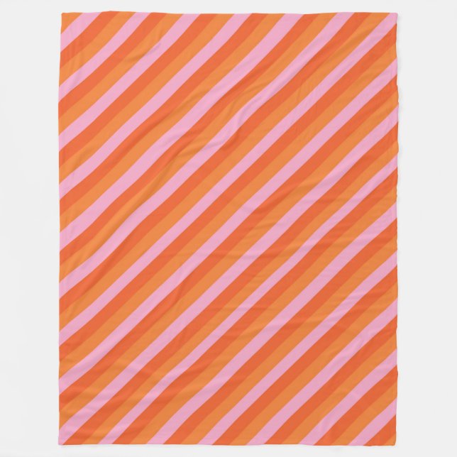 Retro Diagonal Orange and Pink Striped Fleece Blan (Front)
