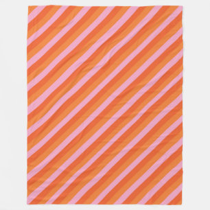 Retro Diagonal Orange and Pink Striped Fleece Blan Blanket