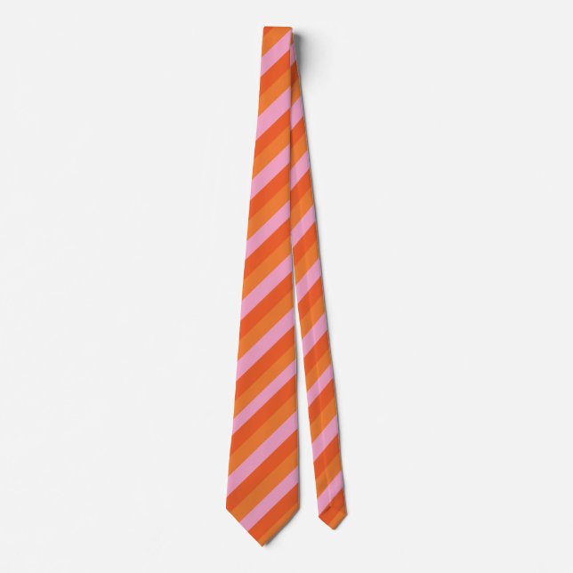 Retro Diagonal Orange and Pink Striped Tie (Front)