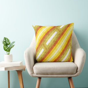Retro Diagonal Stripes in Yellow and Orange Cushion