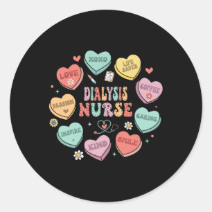 Retro Dialysis Nurse Valentine Heart Women Nurse Classic Round Sticker