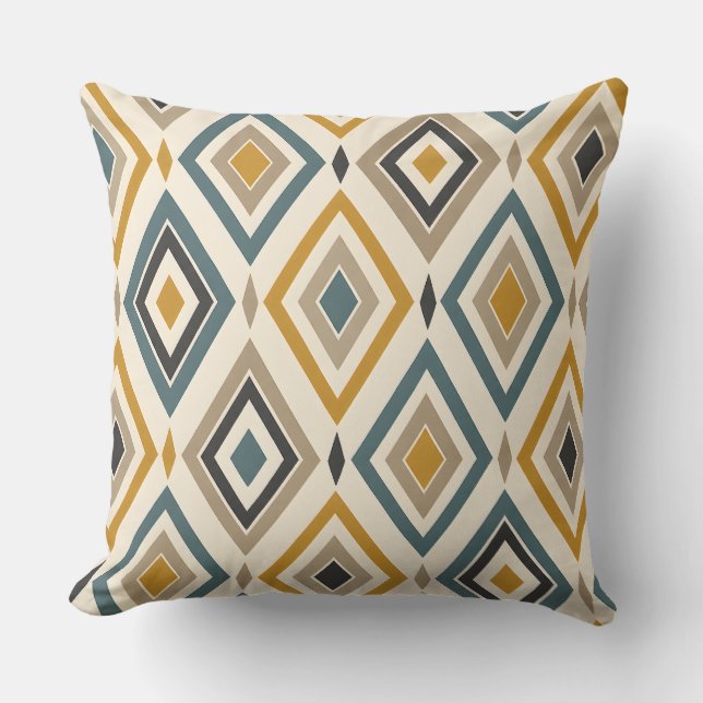 Retro Diamond Harmony Throw Pillow (Front)
