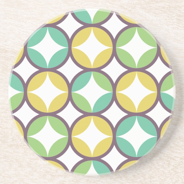 Retro Diamond in Circle Pattern Blue Green Gold Coaster (Front)