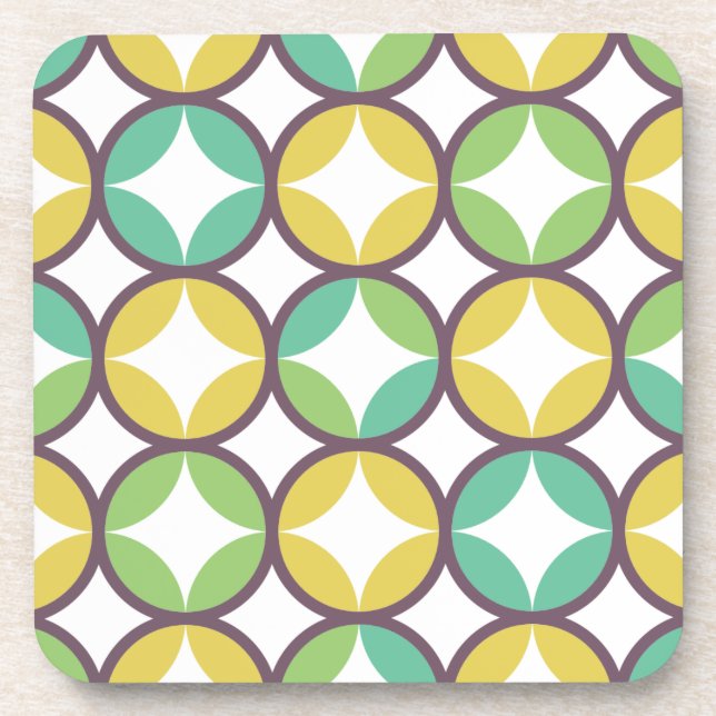 Retro Diamond in Circle Pattern Blue Green Gold Coaster (Front)