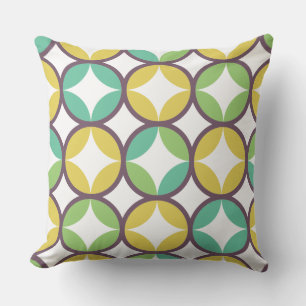 Retro Diamond in Circle Pattern Blue Green Gold Cushion