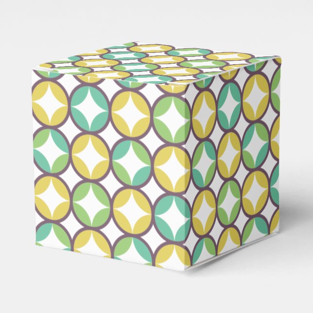 Retro Diamond in Circle Pattern Blue Green Gold Favour Box (Front Side)