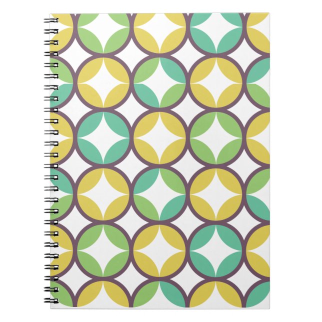 Retro Diamond in Circle Pattern Blue Green Gold Notebook (Front)