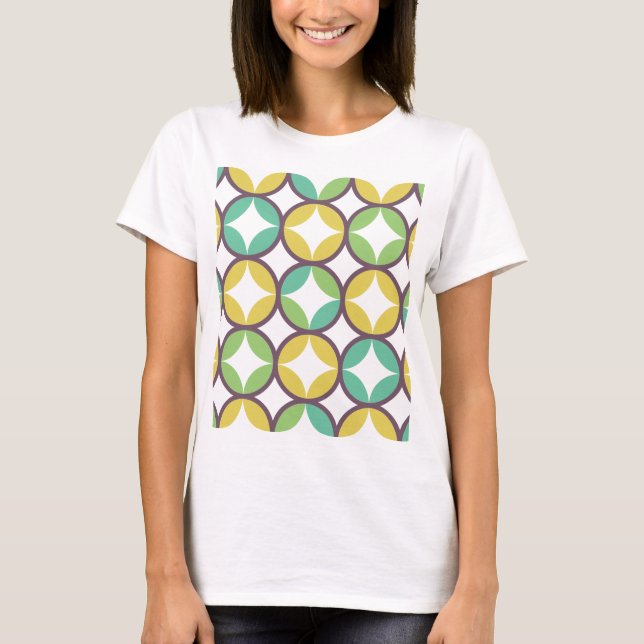 Retro Diamond in Circle Pattern Blue Green Gold T-Shirt (Front)