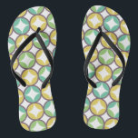 Retro Diamond in Circle Pattern Blue Green Gold Thongs<br><div class="desc">Great retro pattern for a 60s or 70s party theme or decor.</div>