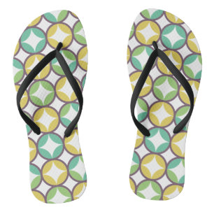 Retro Diamond in Circle Pattern Blue Green Gold Thongs