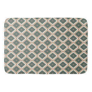 Retro Diamond Lattice Pattern in Sage Green Bath Mat