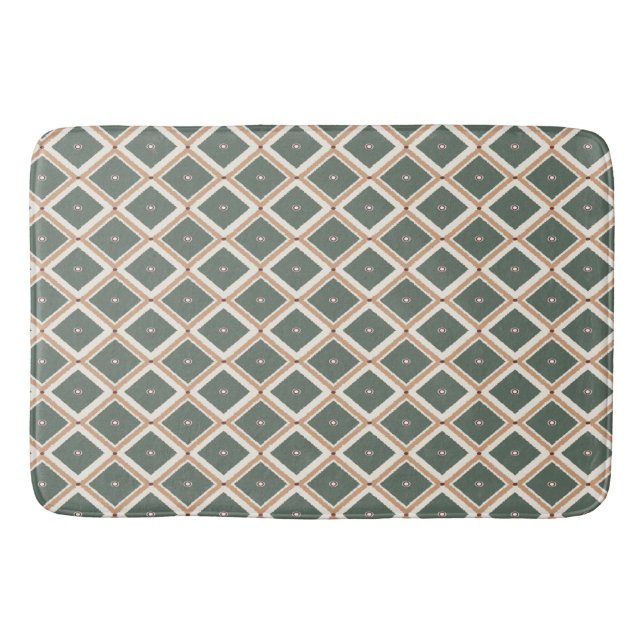 Retro Diamond Lattice Pattern in Sage Green Bath Mat (Front)