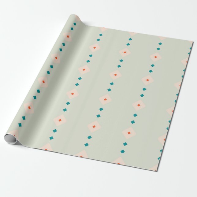 Retro Diamond Pattern Blue Gift Present Wrapping Paper (Unrolled)