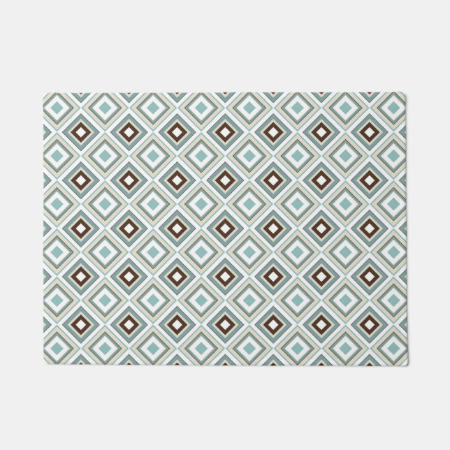 Retro Diamonds Brown Turquoise Doormat (Front)