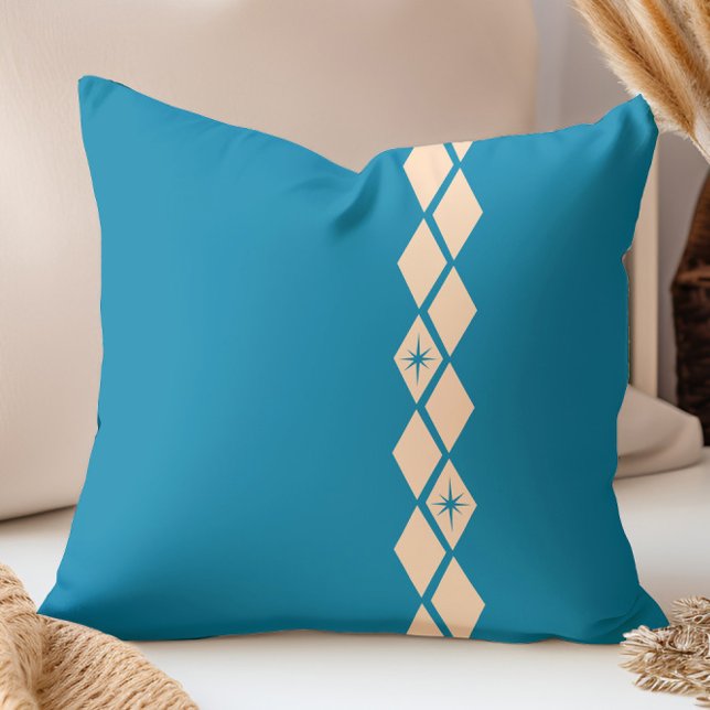 Retro Diamonds Mid Century Modern Blue, Peach Cushion (Creator Uploaded)