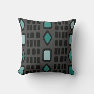 Retro Diamonds Rectangles Black Turquoise Cushion