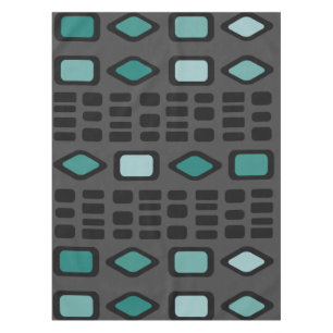 Retro Diamonds Rectangles Black Turquoise Tablecloth
