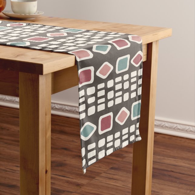 Retro Diamonds Rectangles Colorful 4 Short Table Runner (In Situ)