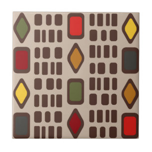 Retro Diamonds Rectangles Colourful 3 Ceramic Tile