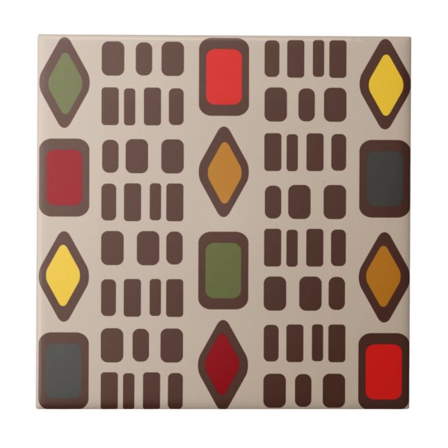 Retro Diamonds Rectangles Colourful 3 Ceramic Tile (Front)