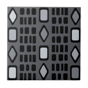 Retro Diamonds Rectangles Dark Grey Ceramic Tile