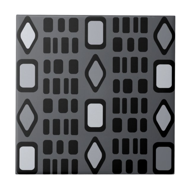 Retro Diamonds Rectangles Dark Grey Ceramic Tile (Front)