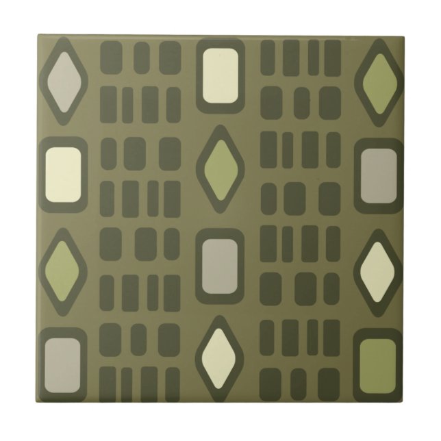 Retro Diamonds Rectangles Olive Green Ceramic Tile (Front)