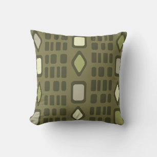 Retro Diamonds Rectangles Olive Green Cushion