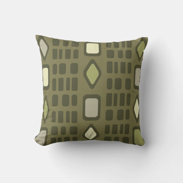 Retro Diamonds Rectangles Olive Green Cushion (Front)