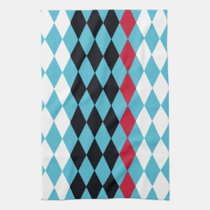 Retro Diamonds red, white, black Tea Towel